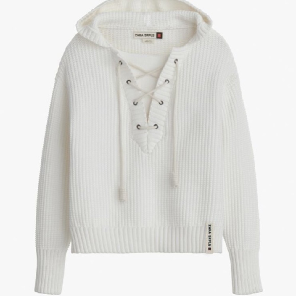 Zara lce/swtr04 white laceup sweater limited